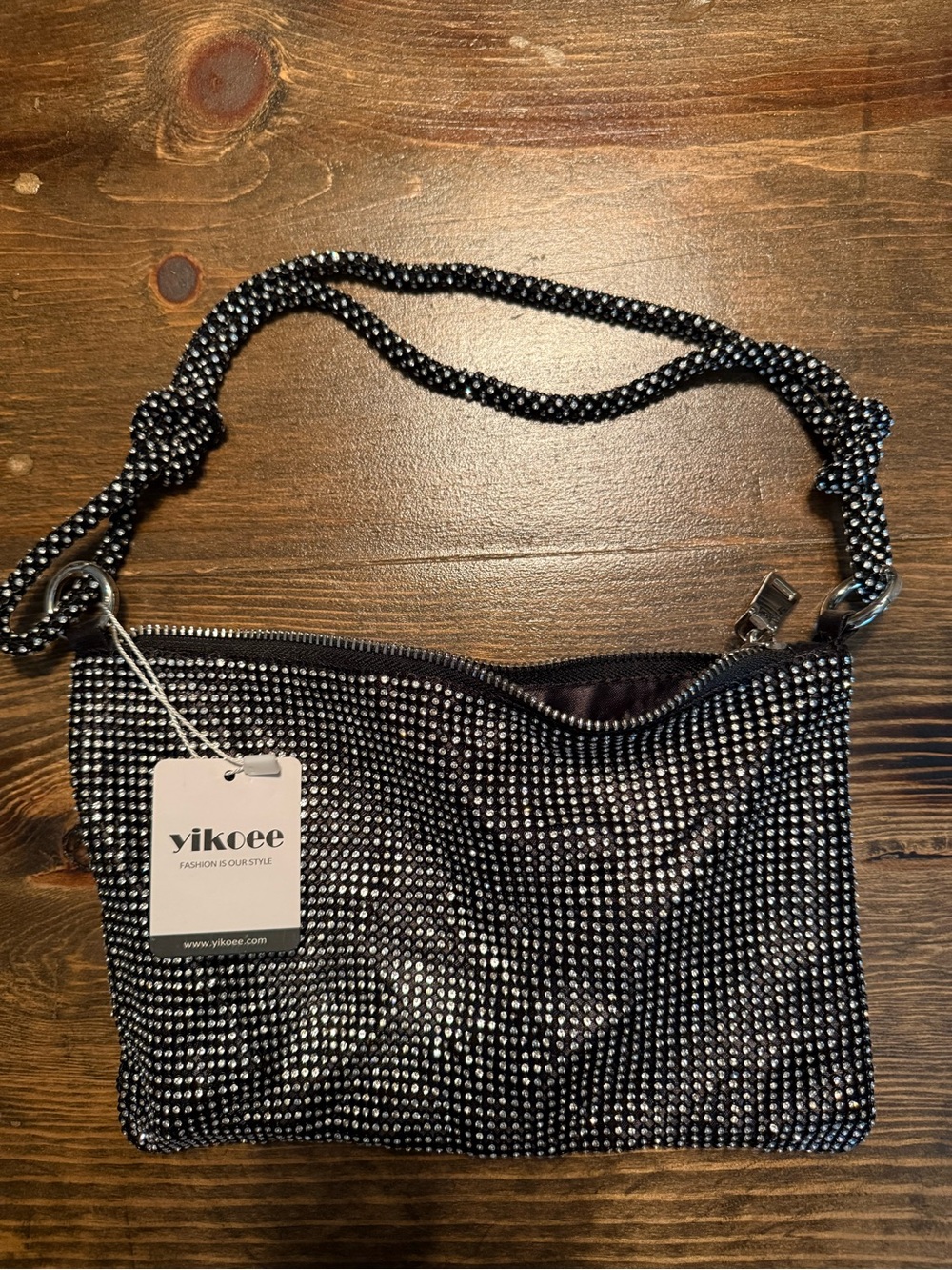 Black Rhinestone Knotted Strap Shoulder Bag